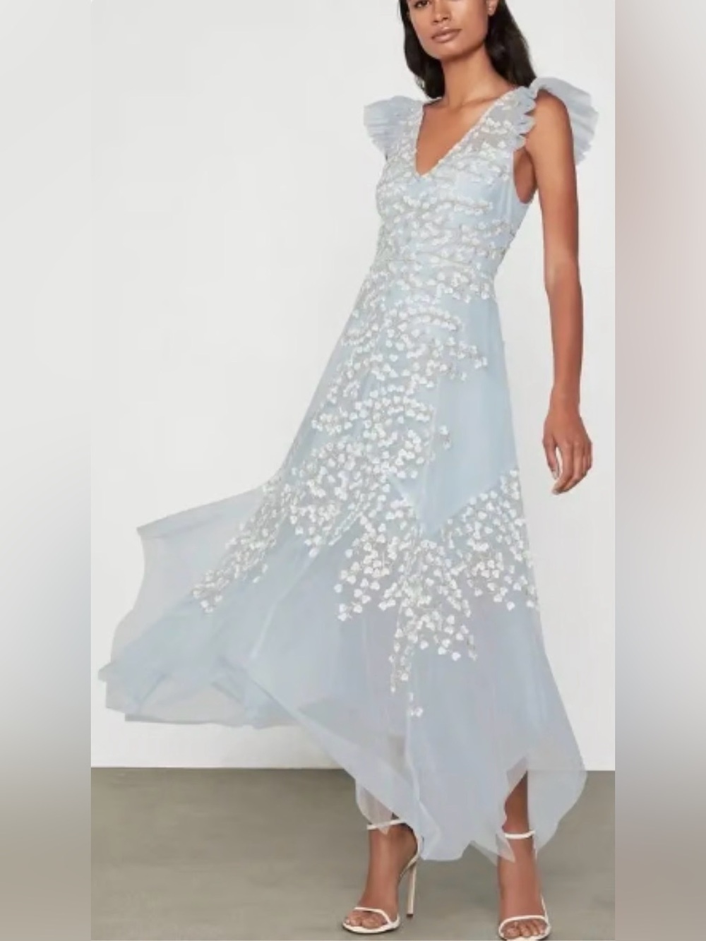 BCBGMaxAzria Light Blue Floral Appliqué Dress